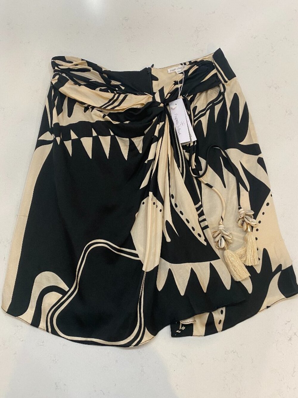 NWT Luxury Resortwear Poupette St Barth Tilda Mini Skirt in Black Oasis Size L